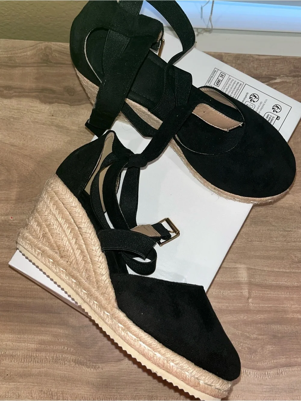 Classic Black Crisscross Espadrille Wedge Heels